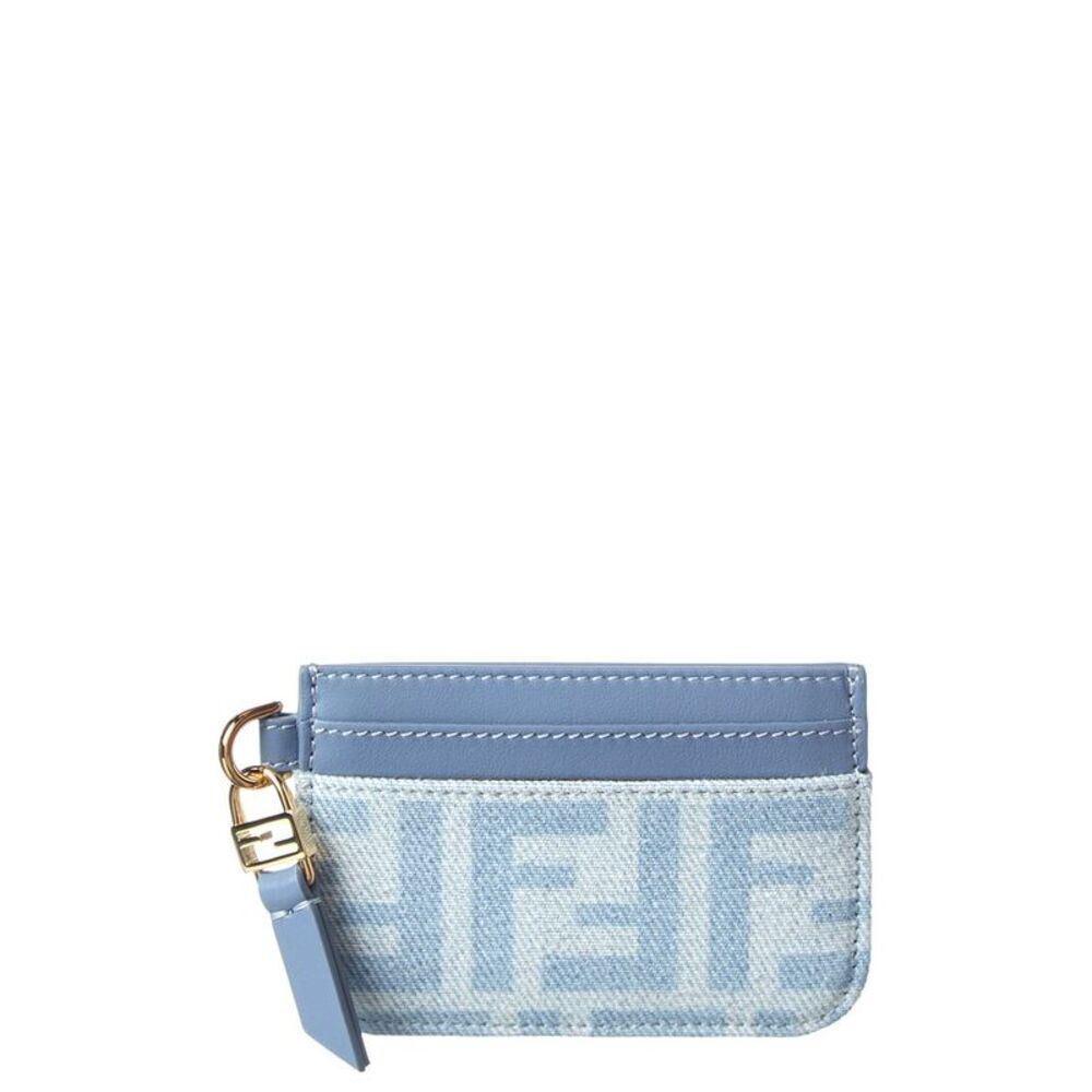 Fendi Baguette Denim & Leather Card Case, Blue
